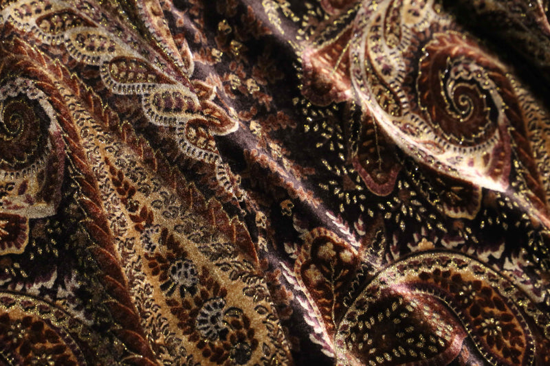 "Coldwater Creek" brown paisley velours china shirt