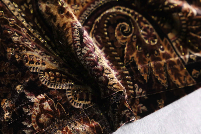 "Coldwater Creek" brown paisley velours china shirt