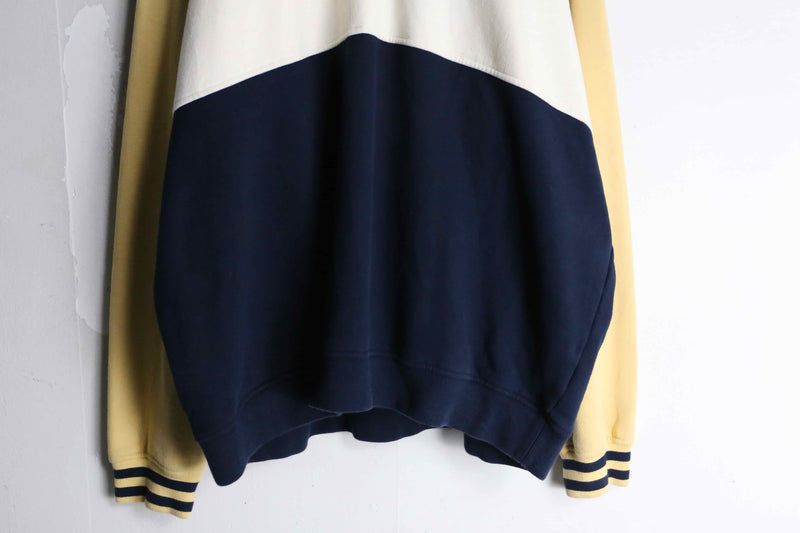 high-neck horizontal stripe half zip tops