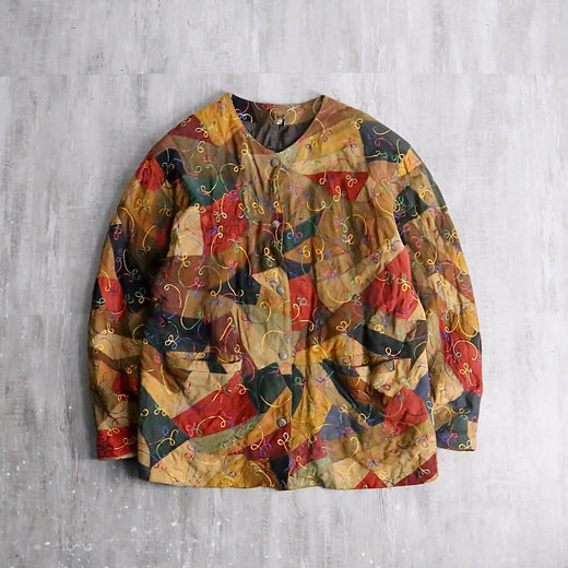 multi color patchwork embroidery leather jacket