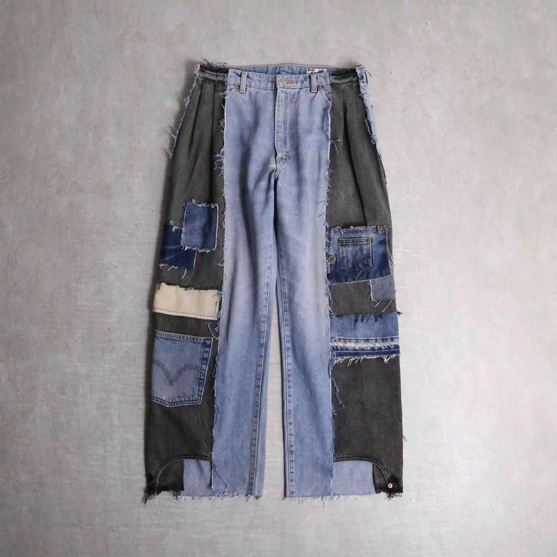 "Re:make" tuck & patch design buggy denim pants