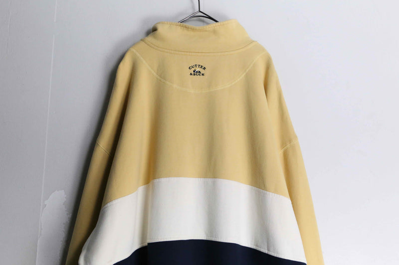 high-neck horizontal stripe half zip tops