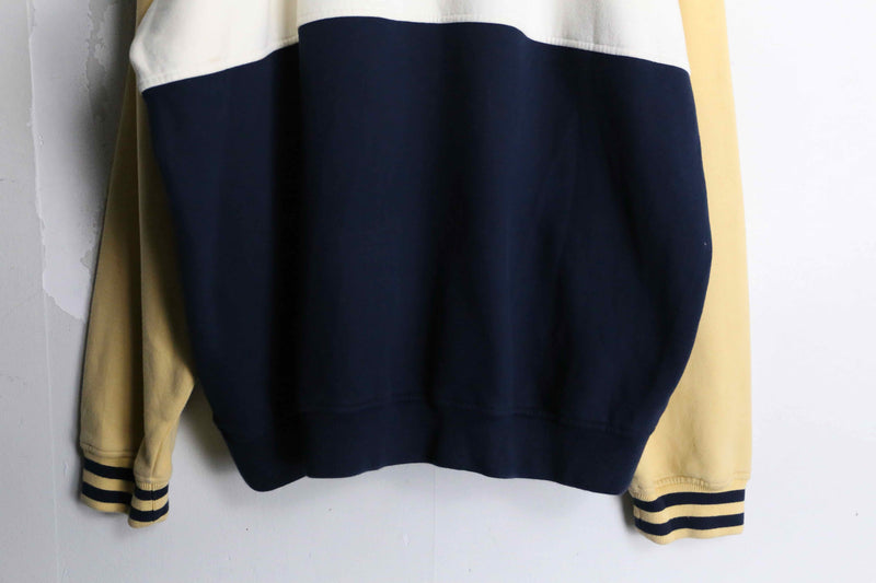 high-neck horizontal stripe half zip tops