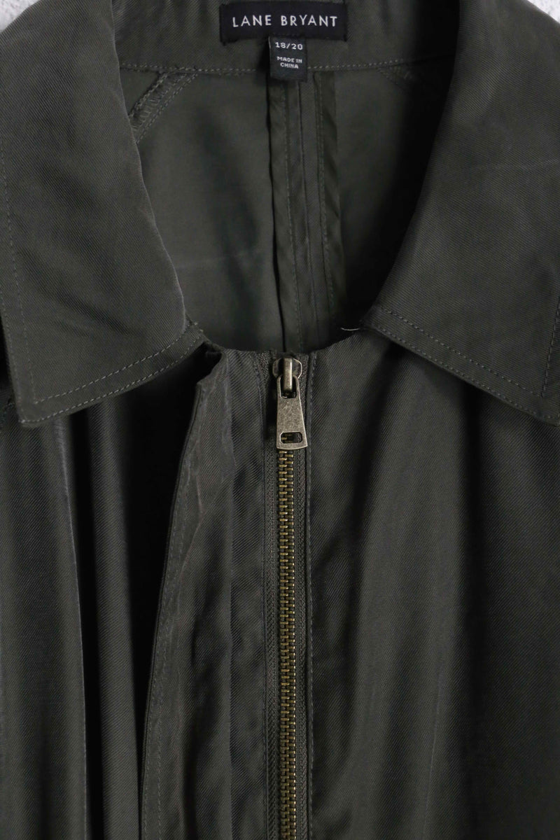 2000s zip up rayon poly twill coat