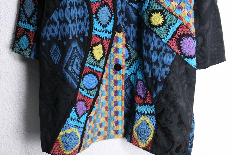 tribal mix design gobelin×crochet knit patchwork coat