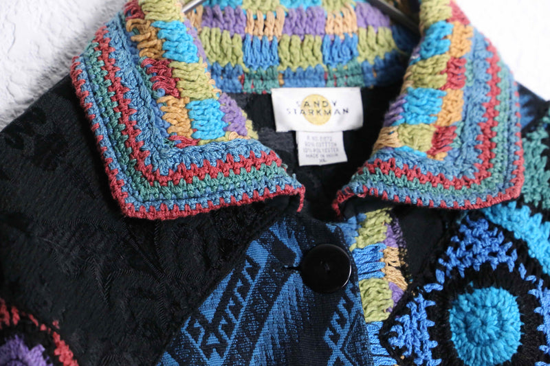 tribal mix design gobelin×crochet knit patchwork coat