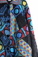 tribal mix design gobelin×crochet knit patchwork coat