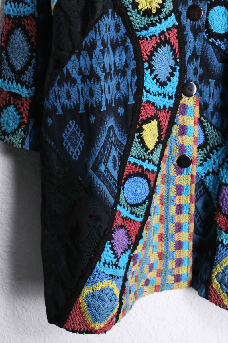tribal mix design gobelin×crochet knit patchwork coat