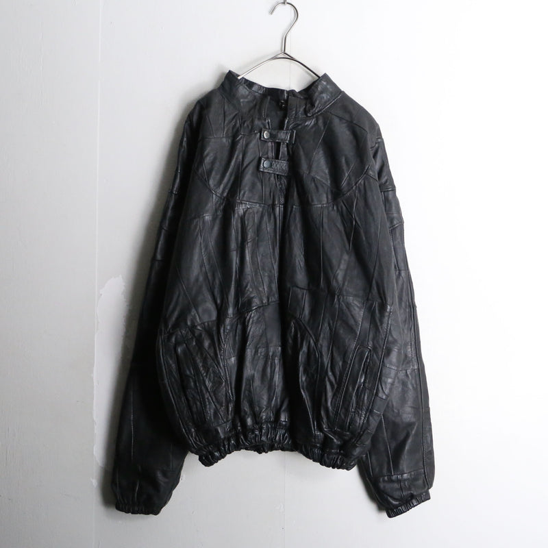 black leather switch design draman pullover jacket