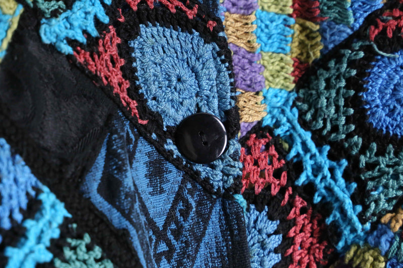 tribal mix design gobelin×crochet knit patchwork coat