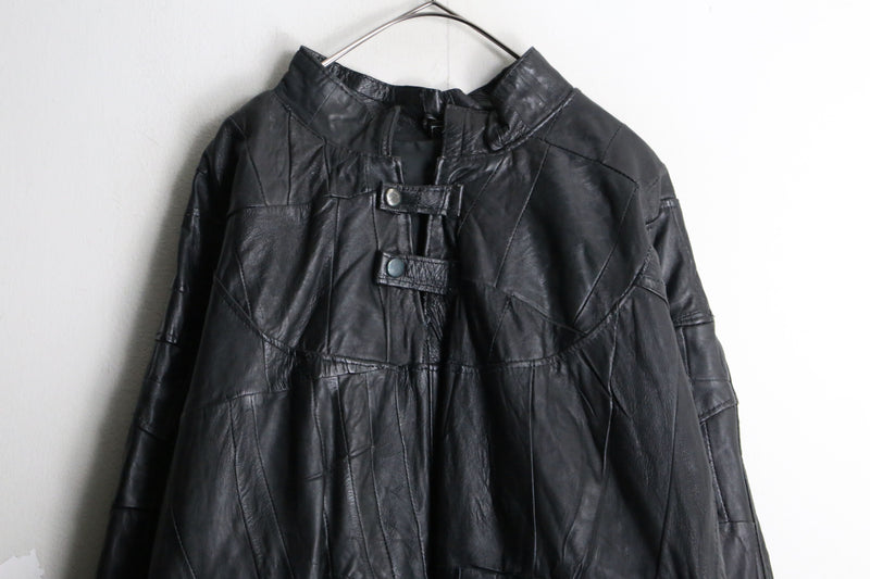 black leather switch design draman pullover jacket