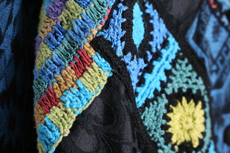 tribal mix design gobelin×crochet knit patchwork coat