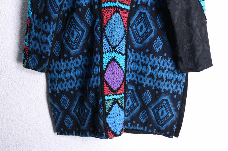 tribal mix design gobelin×crochet knit patchwork coat