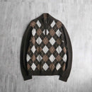 “Brooks Brothers” lambs wool argyle check half zip knit