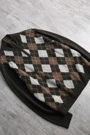 “Brooks Brothers” lambs wool argyle check half zip knit