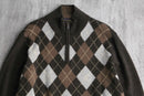 “Brooks Brothers” lambs wool argyle check half zip knit