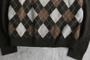 “Brooks Brothers” lambs wool argyle check half zip knit