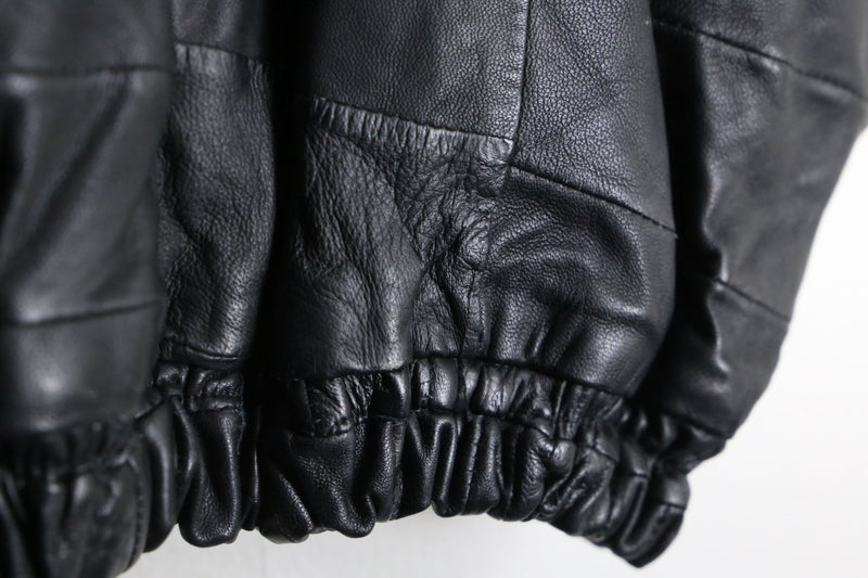 black leather switch design draman pullover jacket