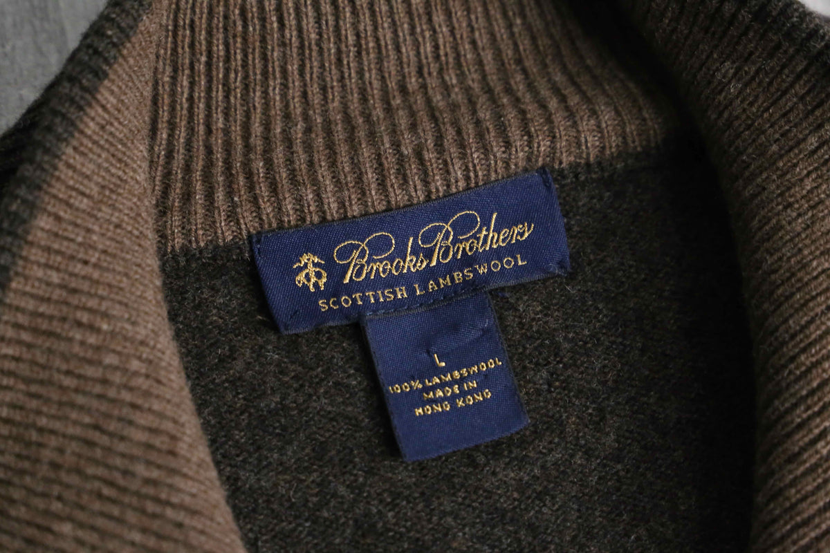 Brooks Brothers” lambs wool argyle check half zip knit