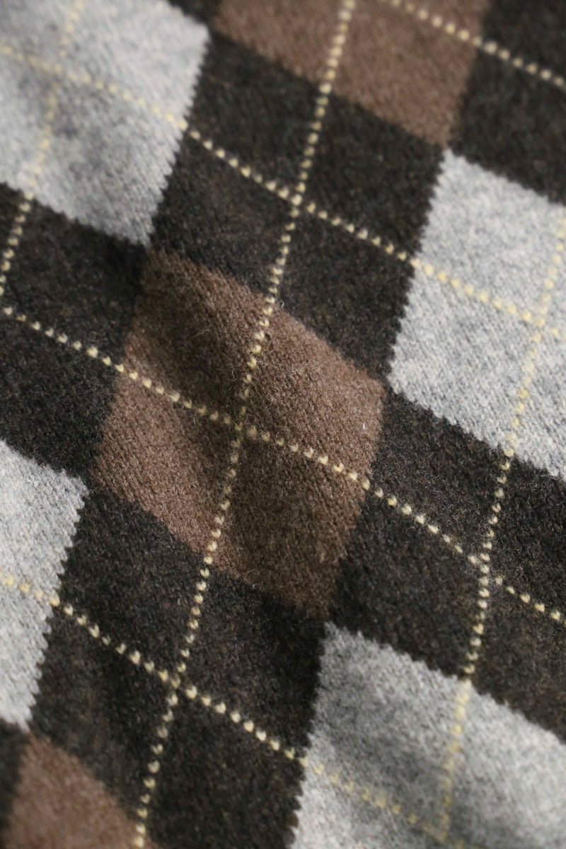 Brooks Brothers” lambs wool argyle check half zip knit
