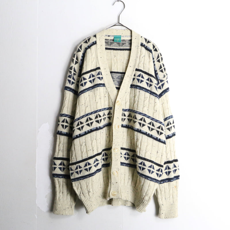 rhombus border design nep cable knit cardigan