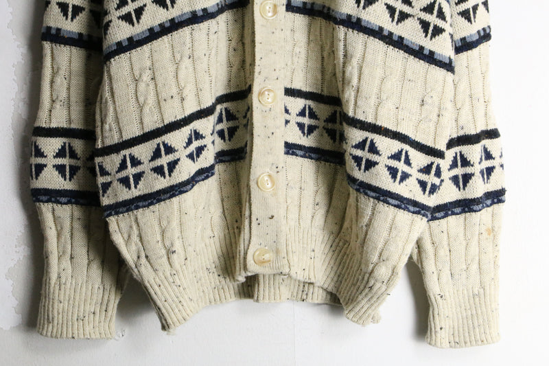 rhombus border design nep cable knit cardigan