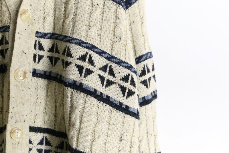 rhombus border design nep cable knit cardigan