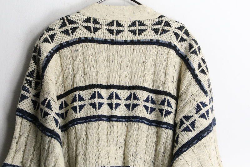 rhombus border design nep cable knit cardigan