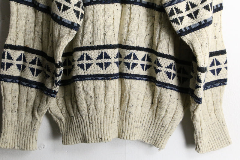 rhombus border design nep cable knit cardigan