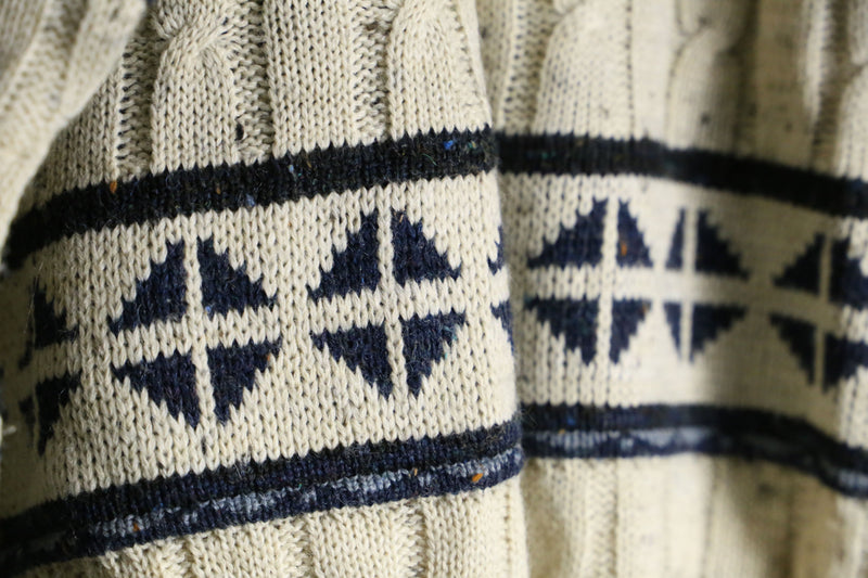 rhombus border design nep cable knit cardigan