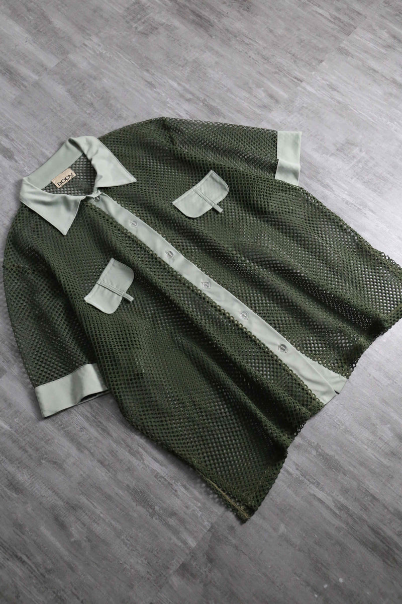 1990s fabric switch mesh S/S shirt