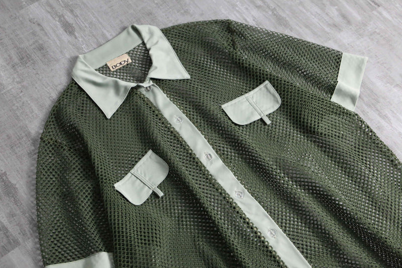 1990s fabric switch mesh S/S shirt