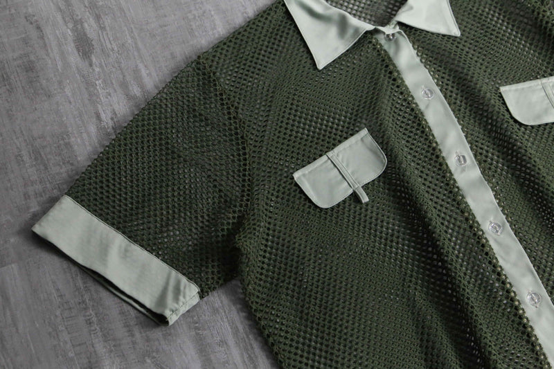 1990s fabric switch mesh S/S shirt