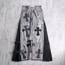 "Re:make" rosario leather patchwork denim pants