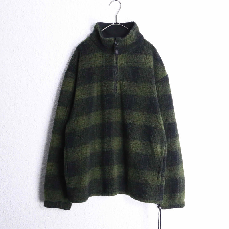 90’s “GAP” green check half zip fleece pullover