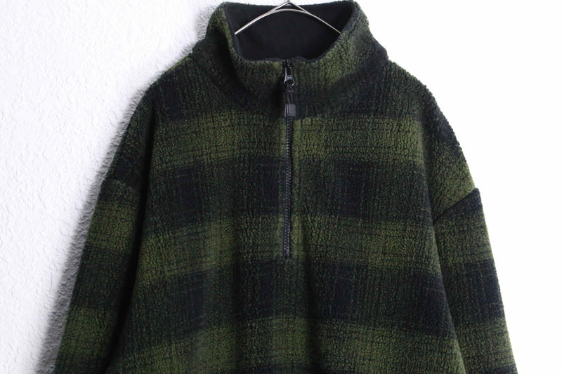 90’s “GAP” green check half zip fleece pullover