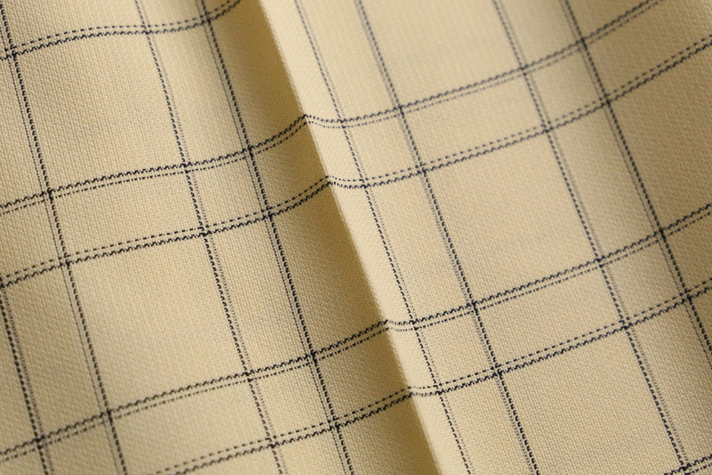 yellow color check pattern two tuck pants