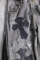 "Re:make" rosario leather patchwork denim pants