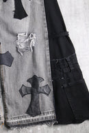 "Re:make" rosario leather patchwork denim pants