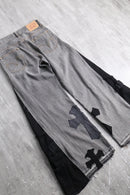 "Re:make" rosario leather patchwork denim pants