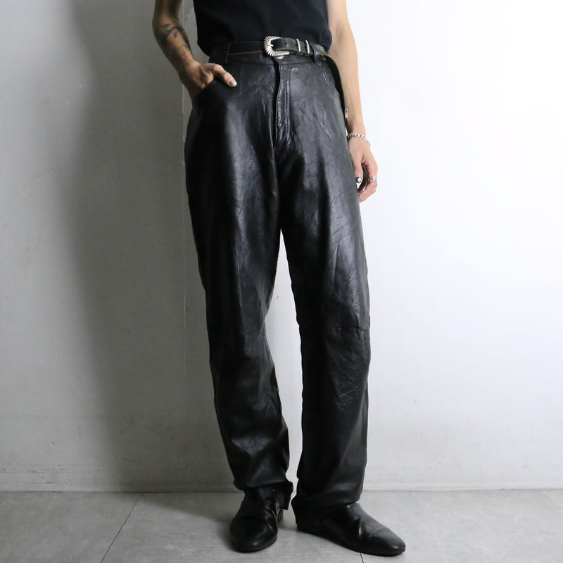 black color straight leather pants