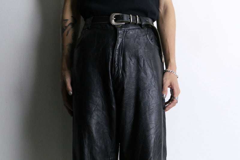 black color straight leather pants