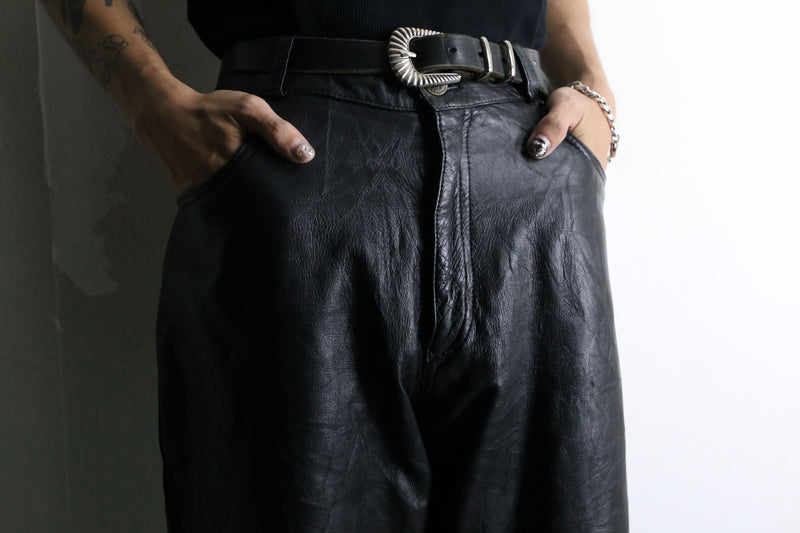 black color straight leather pants