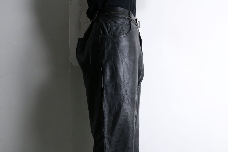 black color straight leather pants