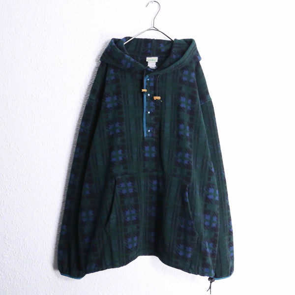 "L.L.Bean" 80's green color check fleece parka