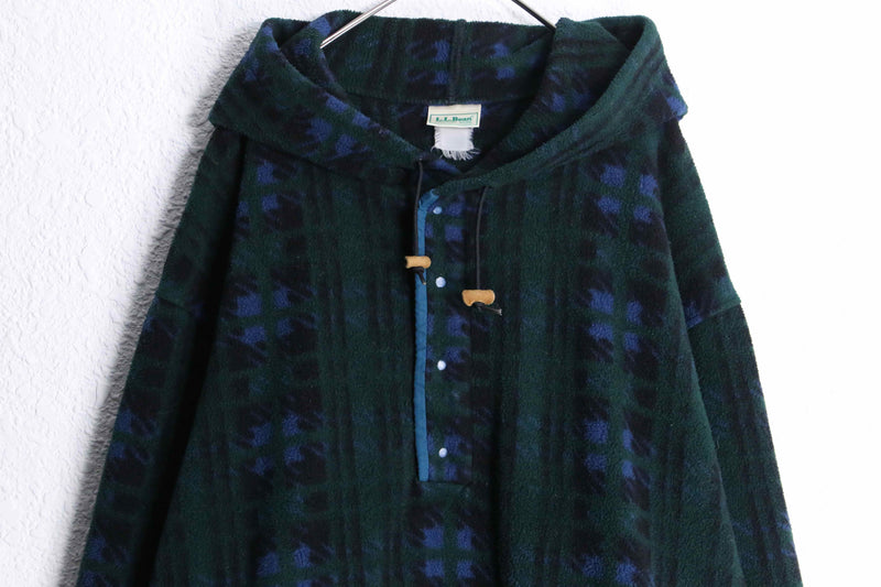"L.L.Bean" 80's green color check fleece parka