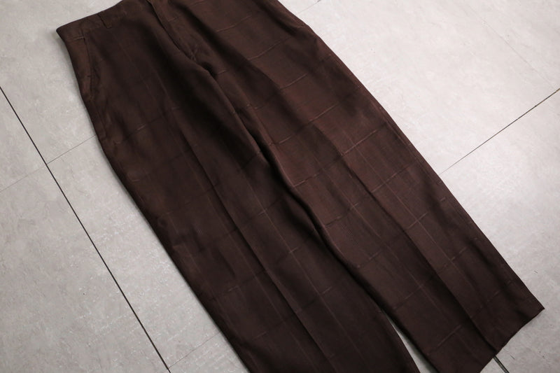 dark brown check linen wide pants