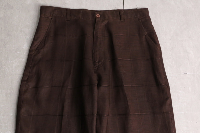 dark brown check linen wide pants