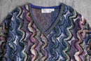 mulch wave pattern V-neck knit