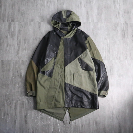 "Re:make" M-51 leather patchwork fishtail parka